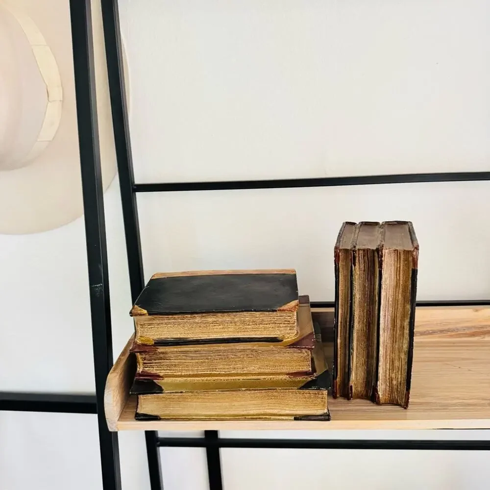 VINTAGE Black Red Burgundy Gold Painted Faux Book Bookends Rustic Shelf Decor